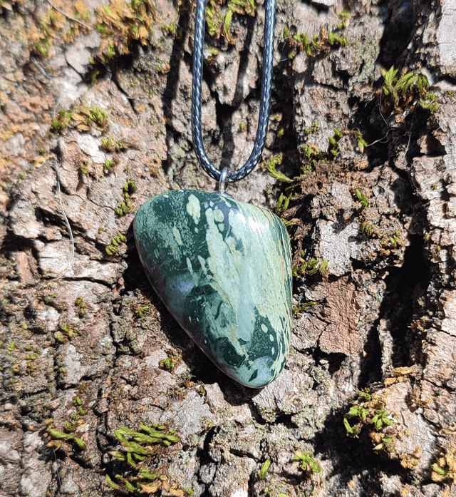 Pendentif ophicalcite / acier inoxydable 
