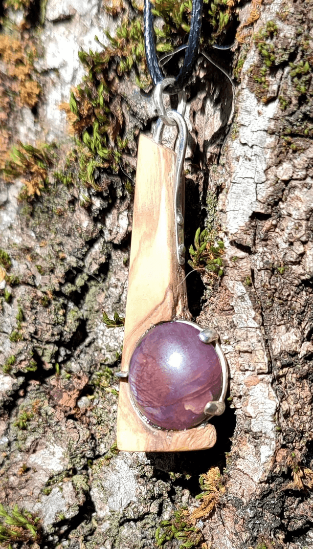 Pendentif rubis / olivier / argent 