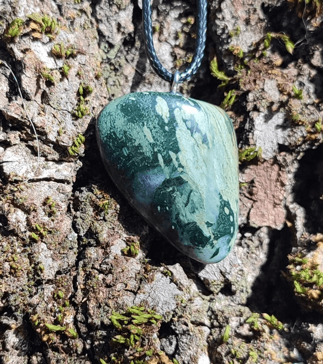 Pendentif ophicalcite / acier inoxydable 