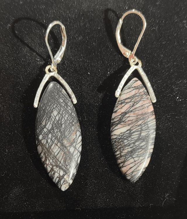 Pendants d'oreilles jaspe Picasso / argent 