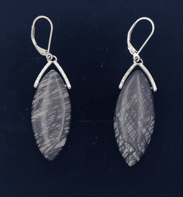 Pendants d&#039;oreilles jaspe Picasso / argent 